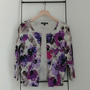 Express Grey + Purple Floral Cardigan